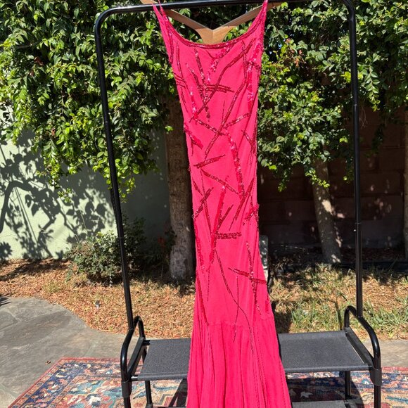 Mozhgan Haute Couture Beaded Pink Chiffon Gown Dubai Rare Luxe - Picture 3 of 13